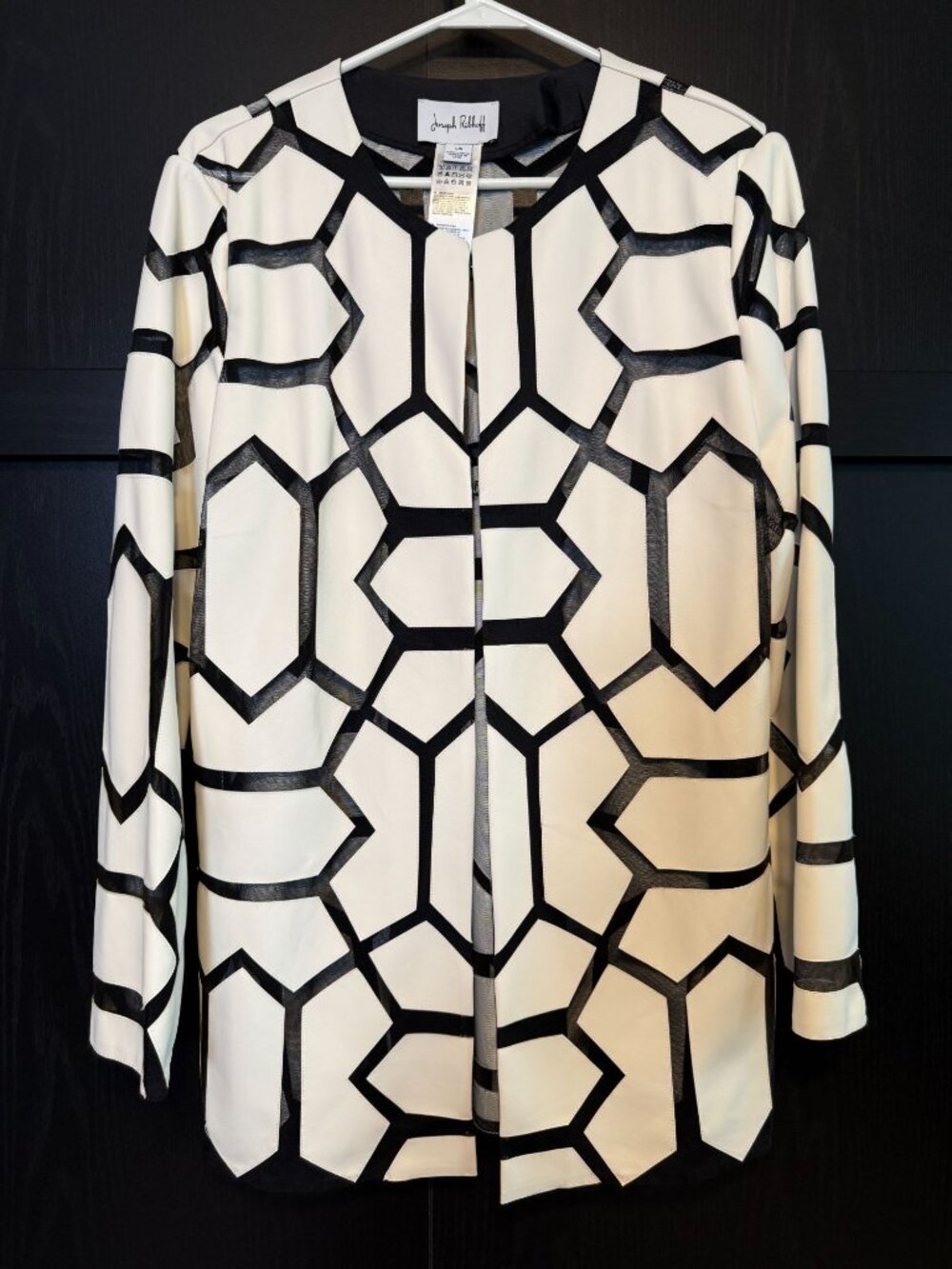 Joseph Ribkoff Faux Leather Laser Cut Mesh Long Sleeve Jacket Large Career